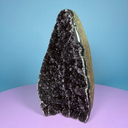 Black Amethyst Medium Semi-Polished Cluster Freeform with Agate (Video)