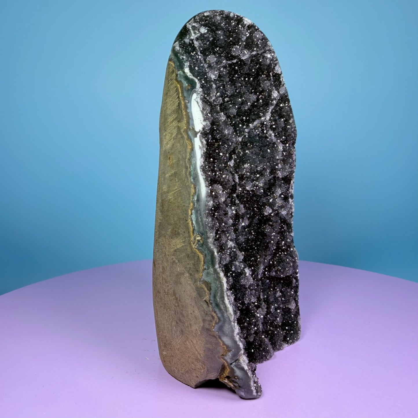 Black Amethyst Medium Semi-Polished Cluster Freeform with Agate (Video)