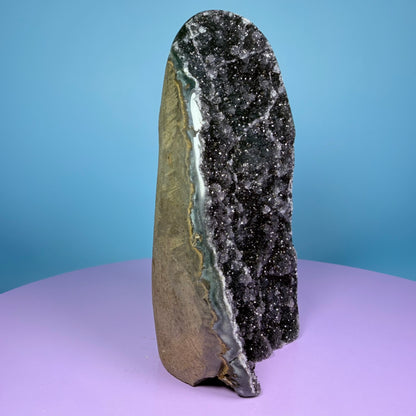 Black Amethyst Medium Semi-Polished Cluster Freeform with Agate (Video)