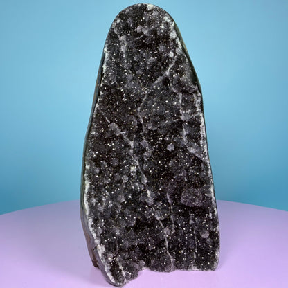 Black Amethyst Medium Semi-Polished Cluster Freeform with Agate (Video)
