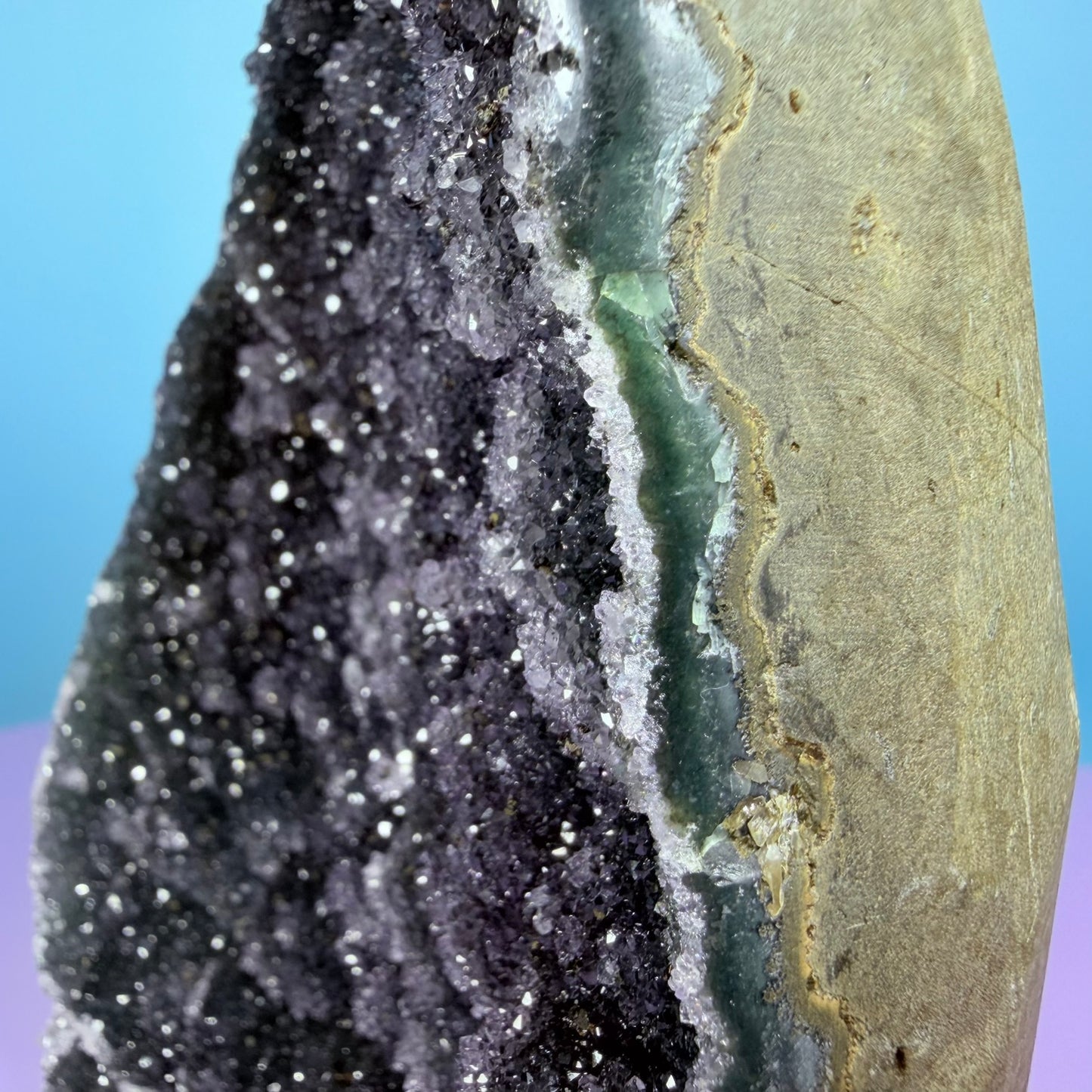 Black Amethyst Medium Semi-Polished Cluster Freeform with Agate (Video)