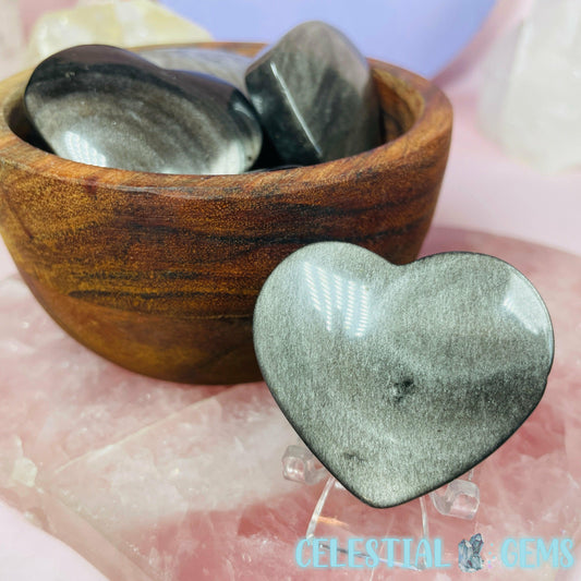 Silver Sheen Obsidian Heart Medium Carving