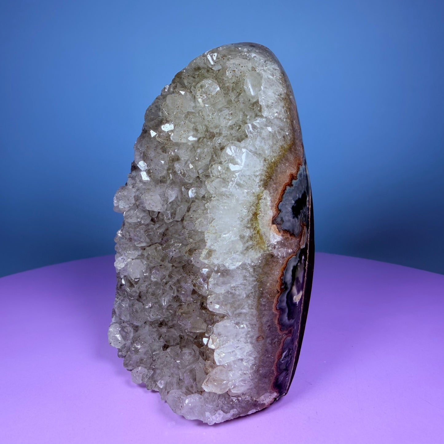 Green Prasiolite Amethyst Medium Semi-Polished Cluster Freeform with Agate (Video)