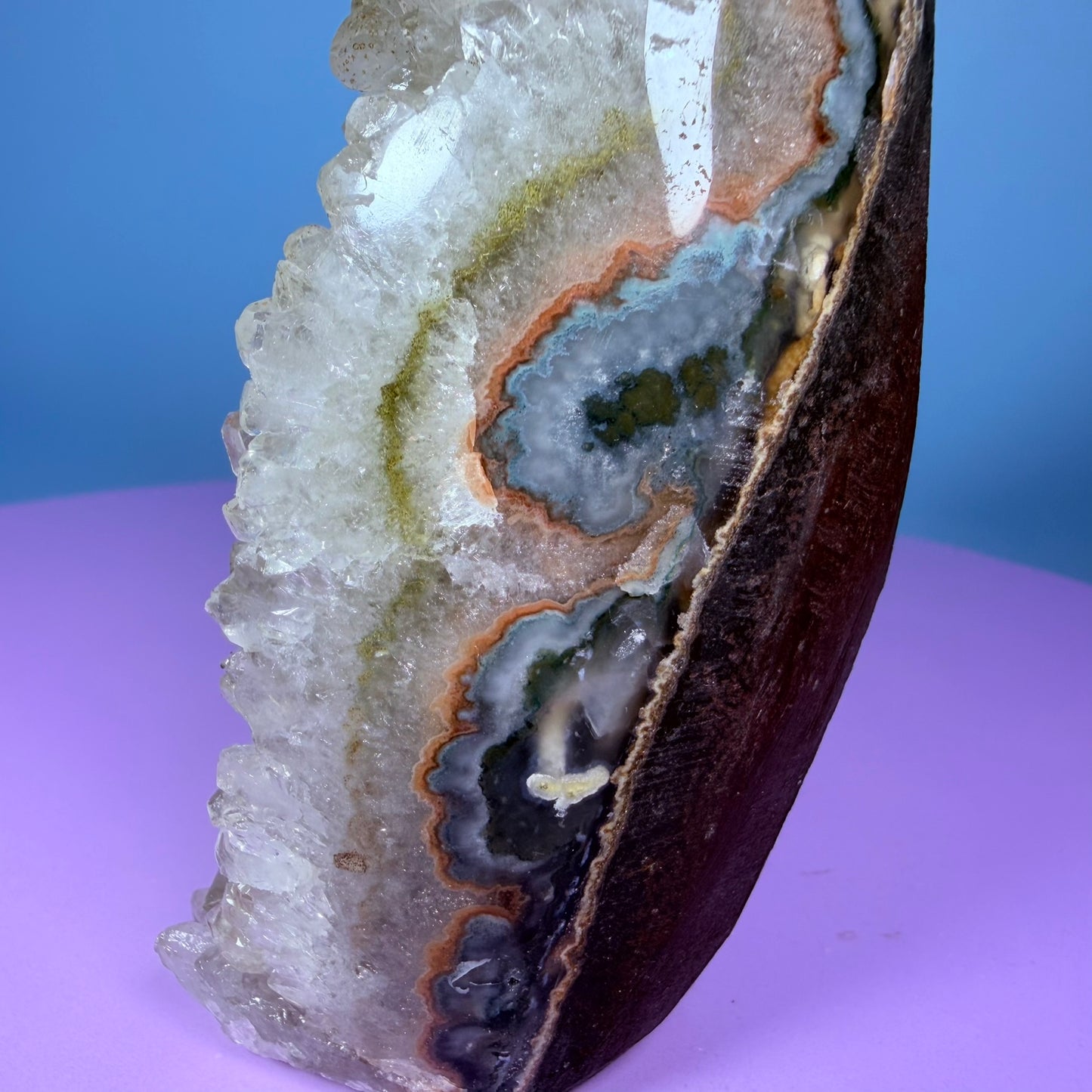 Green Prasiolite Amethyst Medium Semi-Polished Cluster Freeform with Agate (Video)