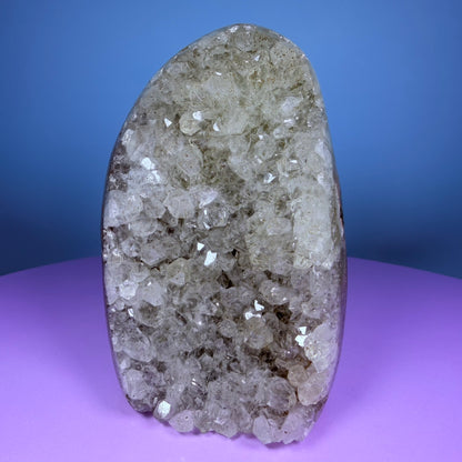 Green Prasiolite Amethyst Medium Semi-Polished Cluster Freeform with Agate (Video)