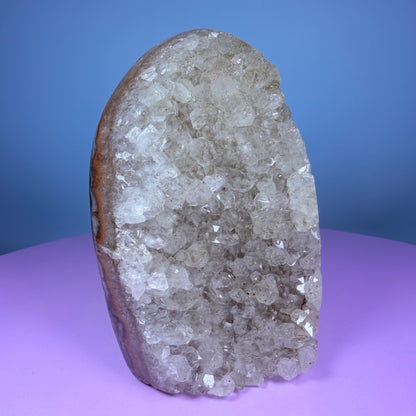 Green Prasiolite Amethyst Medium Semi-Polished Cluster Freeform with Agate (Video)