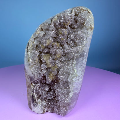 Green Prasiolite Sugar Amethyst Medium Semi-Polished Cluster Freeform with Agate (Video)