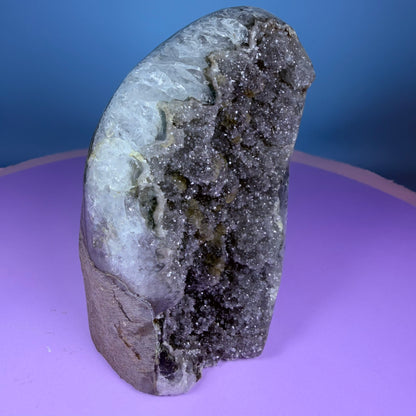 Green Prasiolite Sugar Amethyst Medium Semi-Polished Cluster Freeform with Agate (Video)