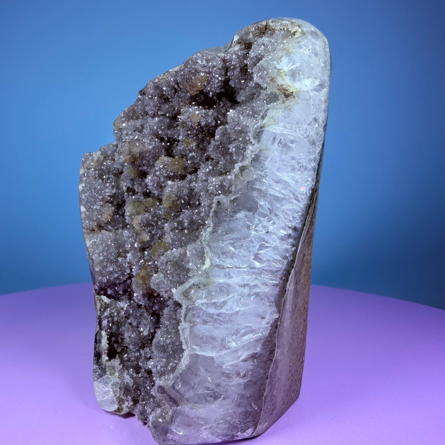 Green Prasiolite Sugar Amethyst Medium Semi-Polished Cluster Freeform with Agate (Video)