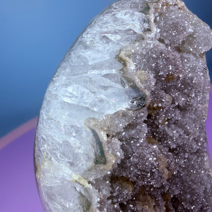 Green Prasiolite Sugar Amethyst Medium Semi-Polished Cluster Freeform with Agate (Video)