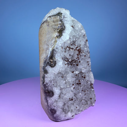 Green Prasiolite Amethyst Medium Semi-Polished Cluster Freeform with Agate (Video)