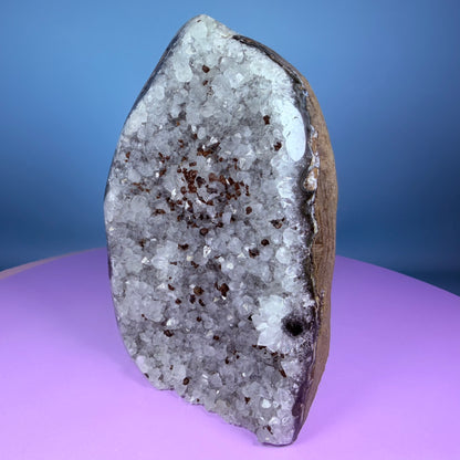 Green Prasiolite Amethyst Medium Semi-Polished Cluster Freeform with Agate (Video)