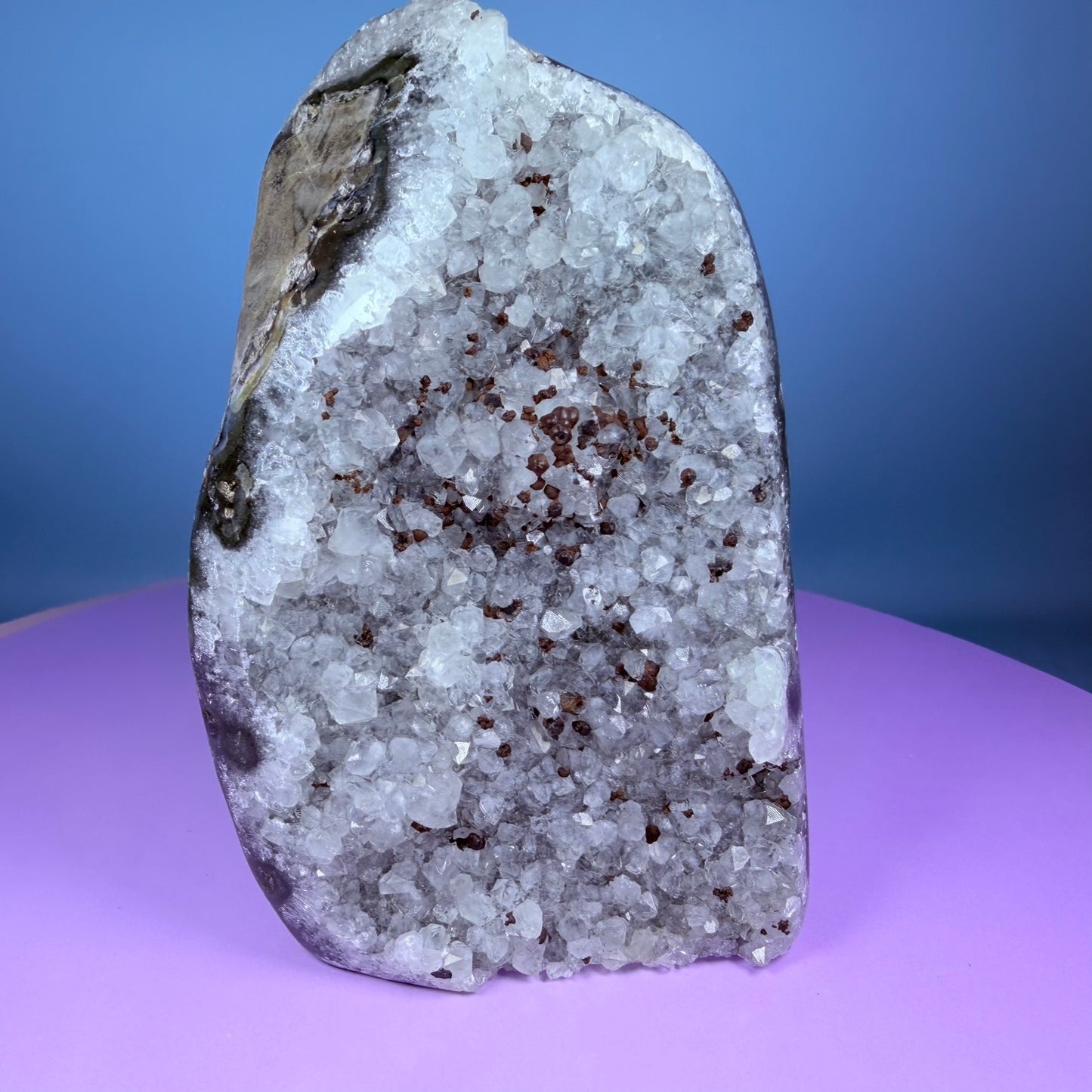 Green Prasiolite Amethyst Medium Semi-Polished Cluster Freeform with Agate (Video)