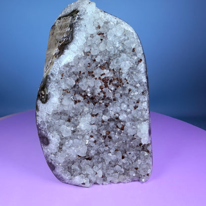 Green Prasiolite Amethyst Medium Semi-Polished Cluster Freeform with Agate (Video)