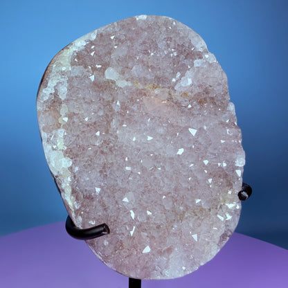 Pink Rainbow Amethyst Medium Semi-Polished Cluster Freeform on Metal Stand (Video)