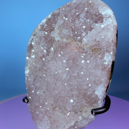 Pink Rainbow Amethyst Medium Semi-Polished Cluster Freeform on Metal Stand (Video)