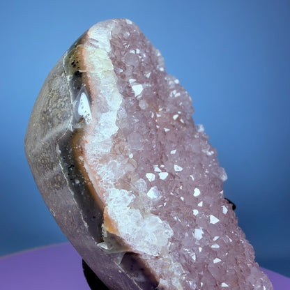 Pink Rainbow Amethyst Medium Semi-Polished Cluster Freeform on Metal Stand (Video)