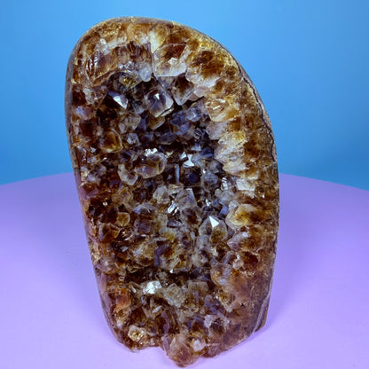 Citrine Small Semi-Polished Cluster Freeform with Blue Chalcedony (Video)