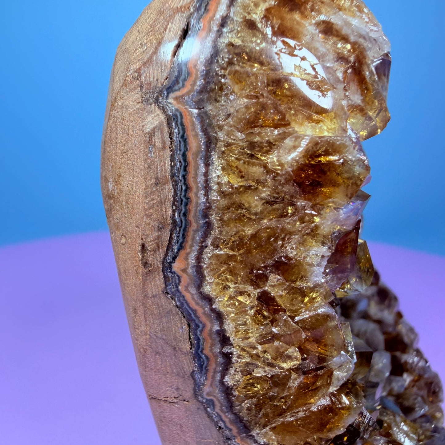 Citrine Small Semi-Polished Cluster Freeform with Blue Chalcedony (Video)