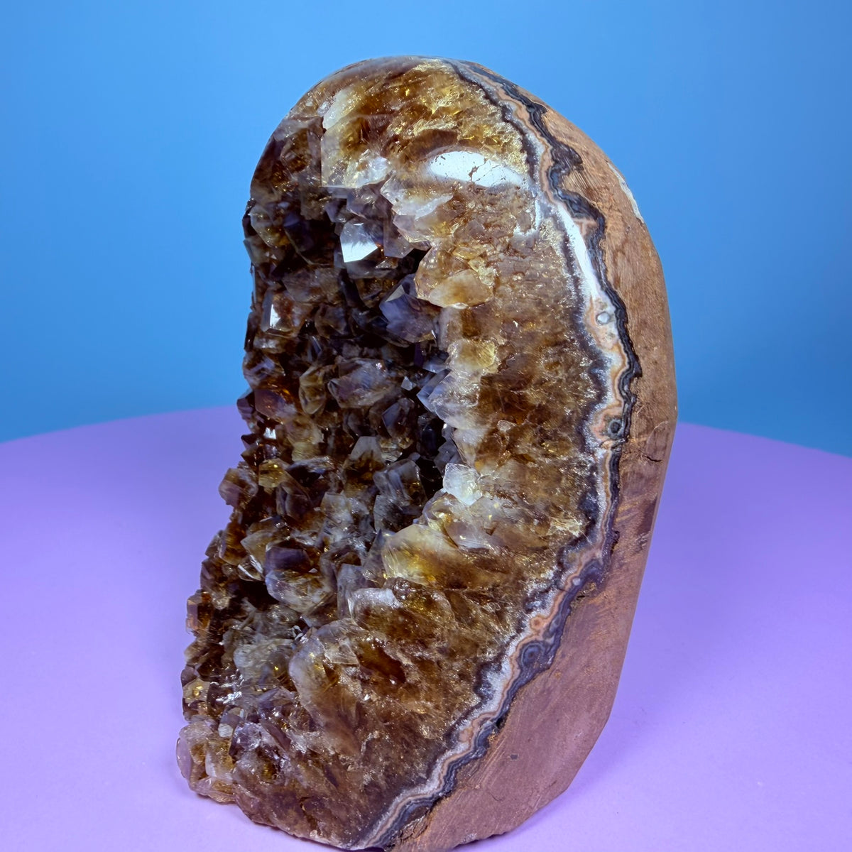 Citrine Small Semi-Polished Cluster Freeform with Blue Chalcedony (Video)