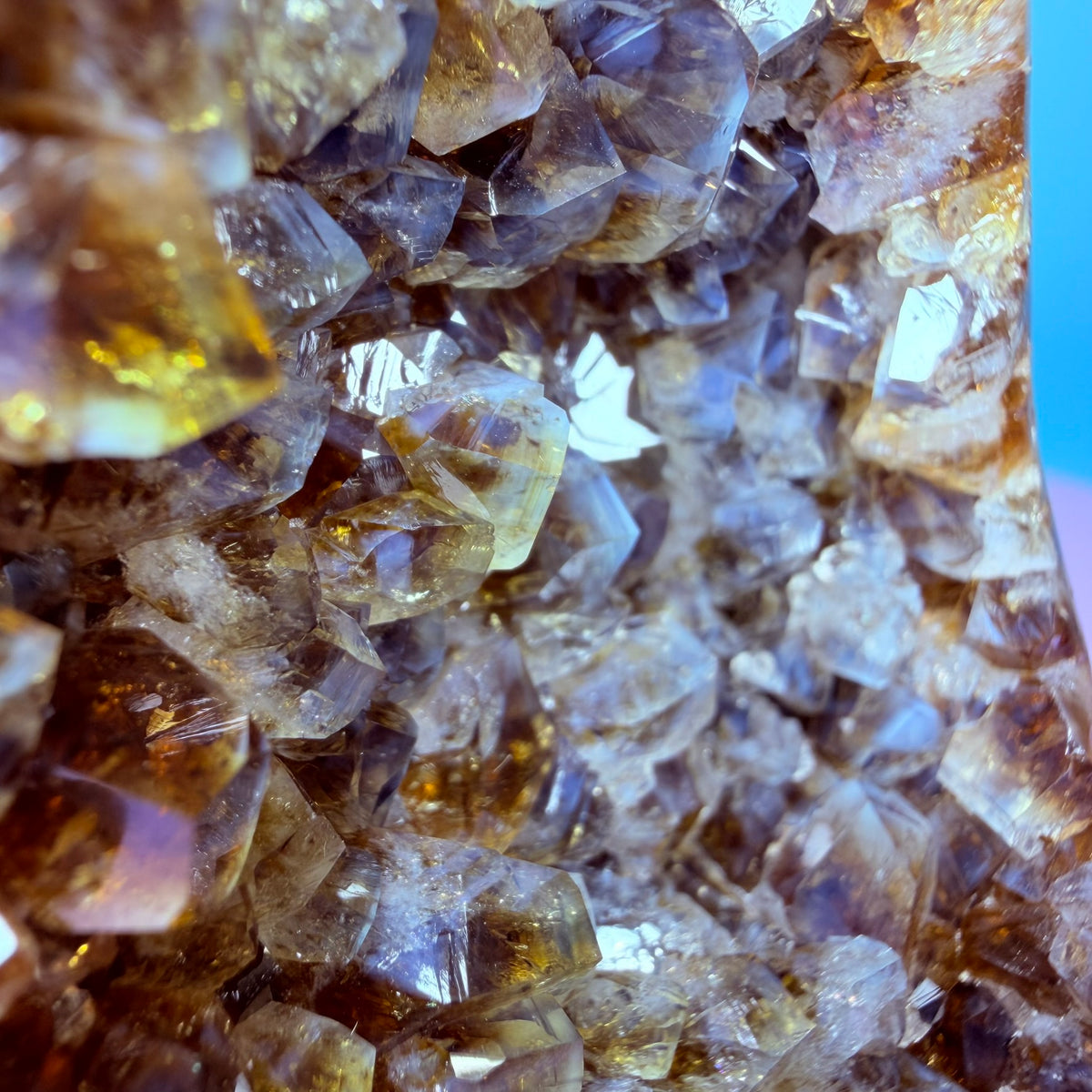 Citrine Small Semi-Polished Cluster Freeform with Blue Chalcedony (Video)