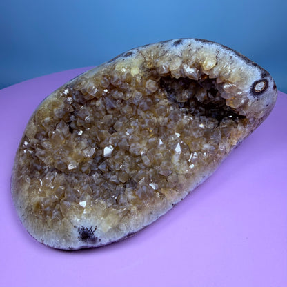 Citrine Medium Semi-Polished Geode with Blue Chalcedony (Video)