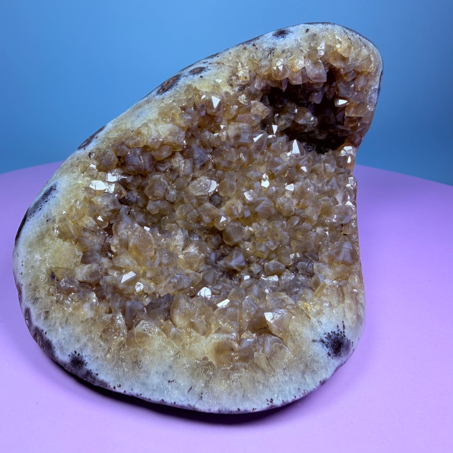 Citrine Medium Semi-Polished Geode with Blue Chalcedony (Video)