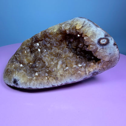 Citrine Medium Semi-Polished Geode with Blue Chalcedony (Video)
