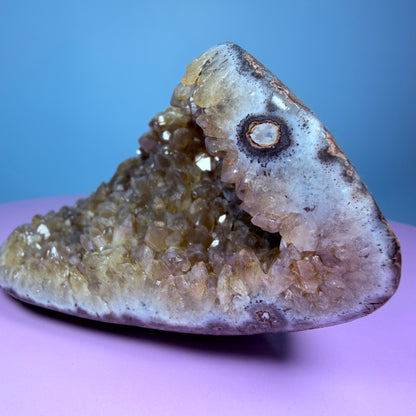 Citrine Medium Semi-Polished Geode with Blue Chalcedony (Video)
