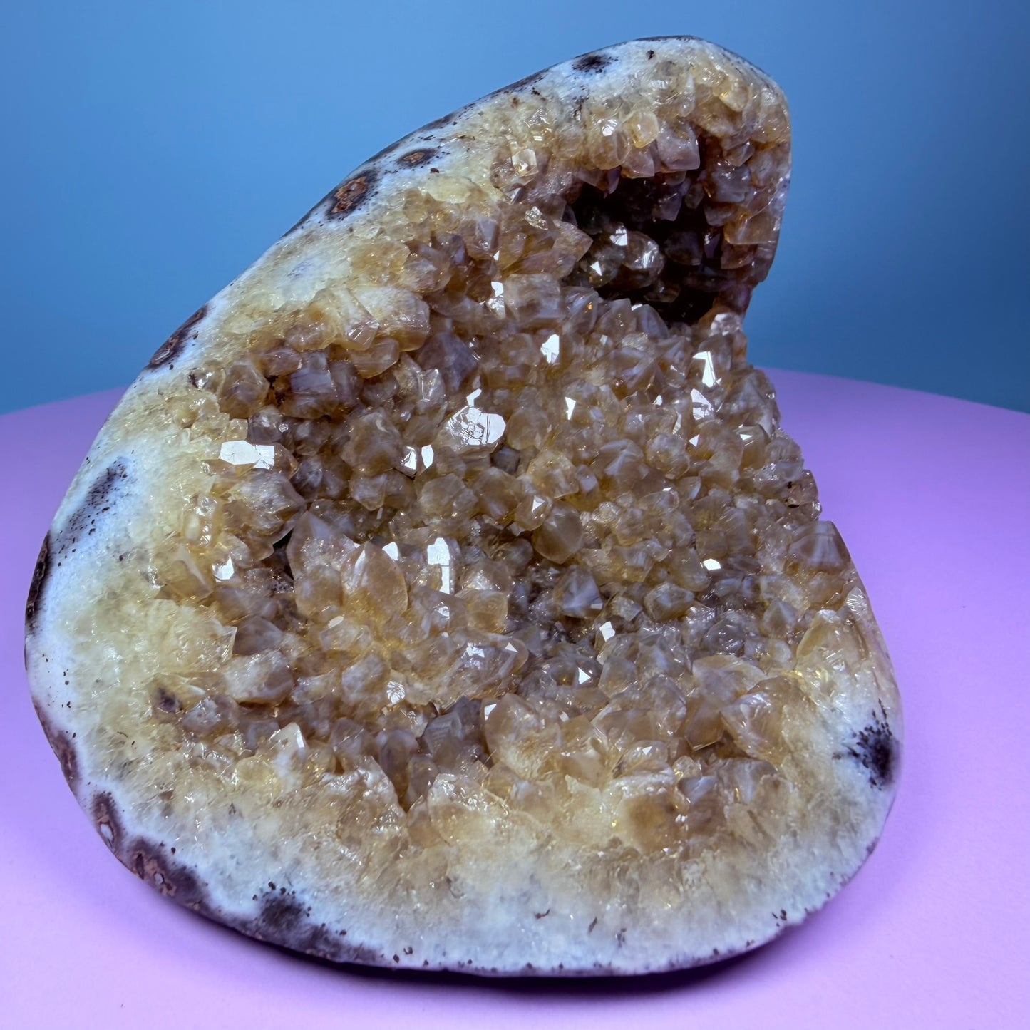 Citrine Medium Semi-Polished Geode with Blue Chalcedony (Video)