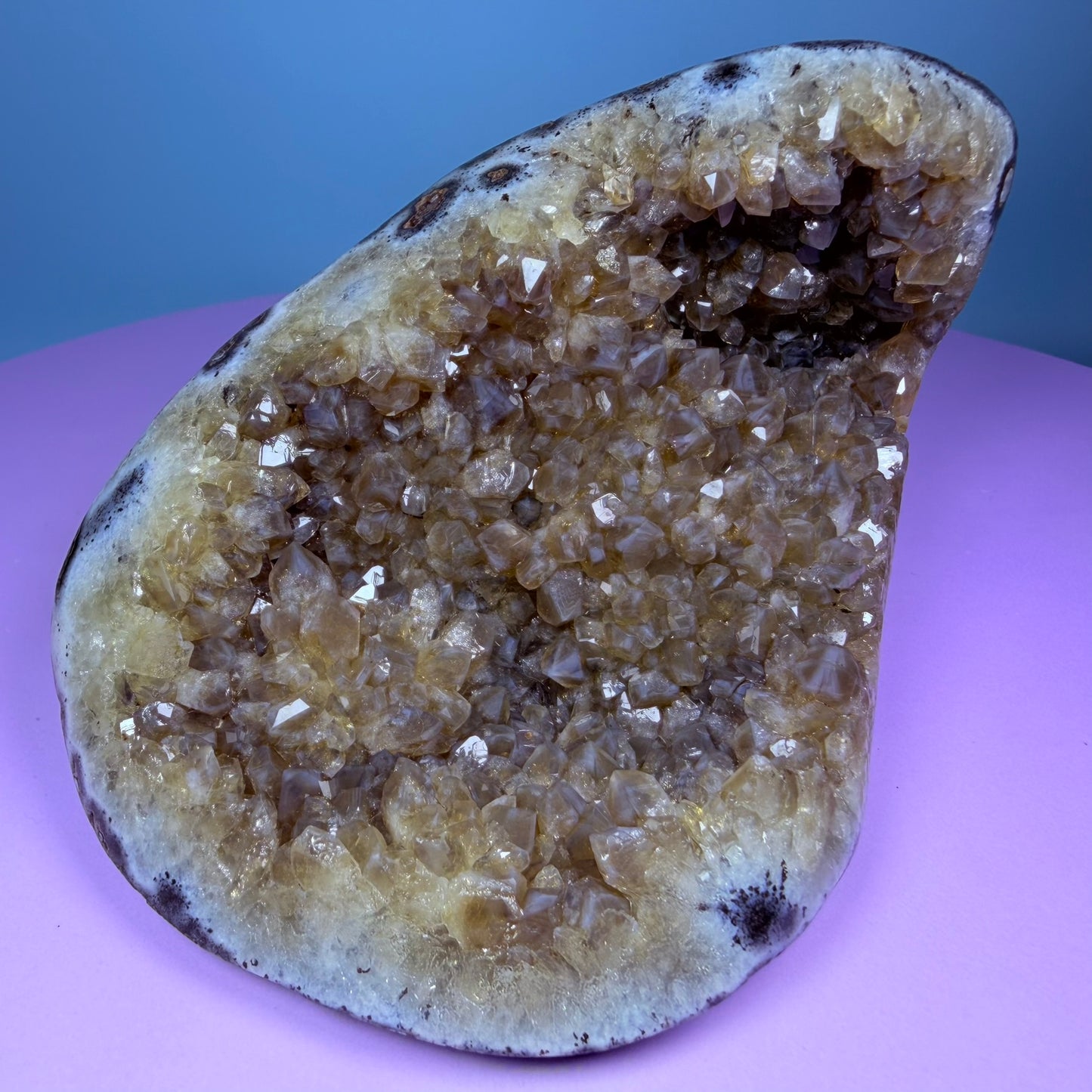 Citrine Medium Semi-Polished Geode with Blue Chalcedony (Video)