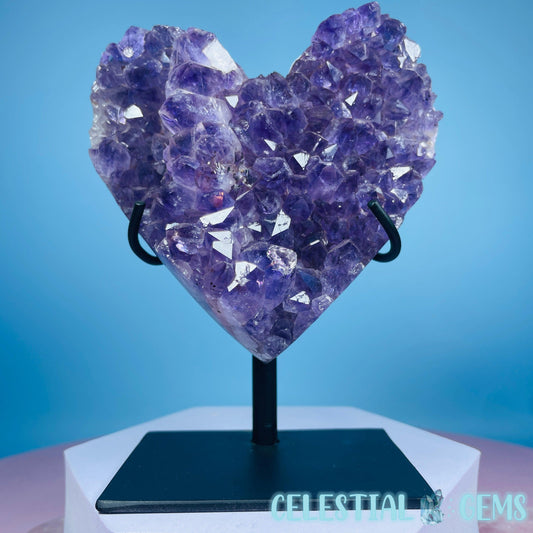 Amethyst Cluster Heart Medium Carving in Stand