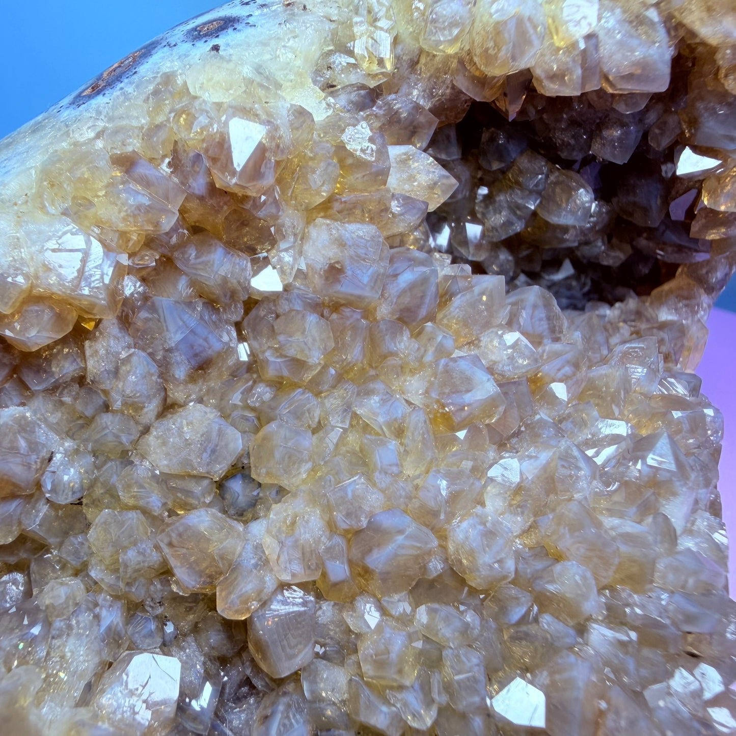 Citrine Medium Semi-Polished Geode with Blue Chalcedony (Video)
