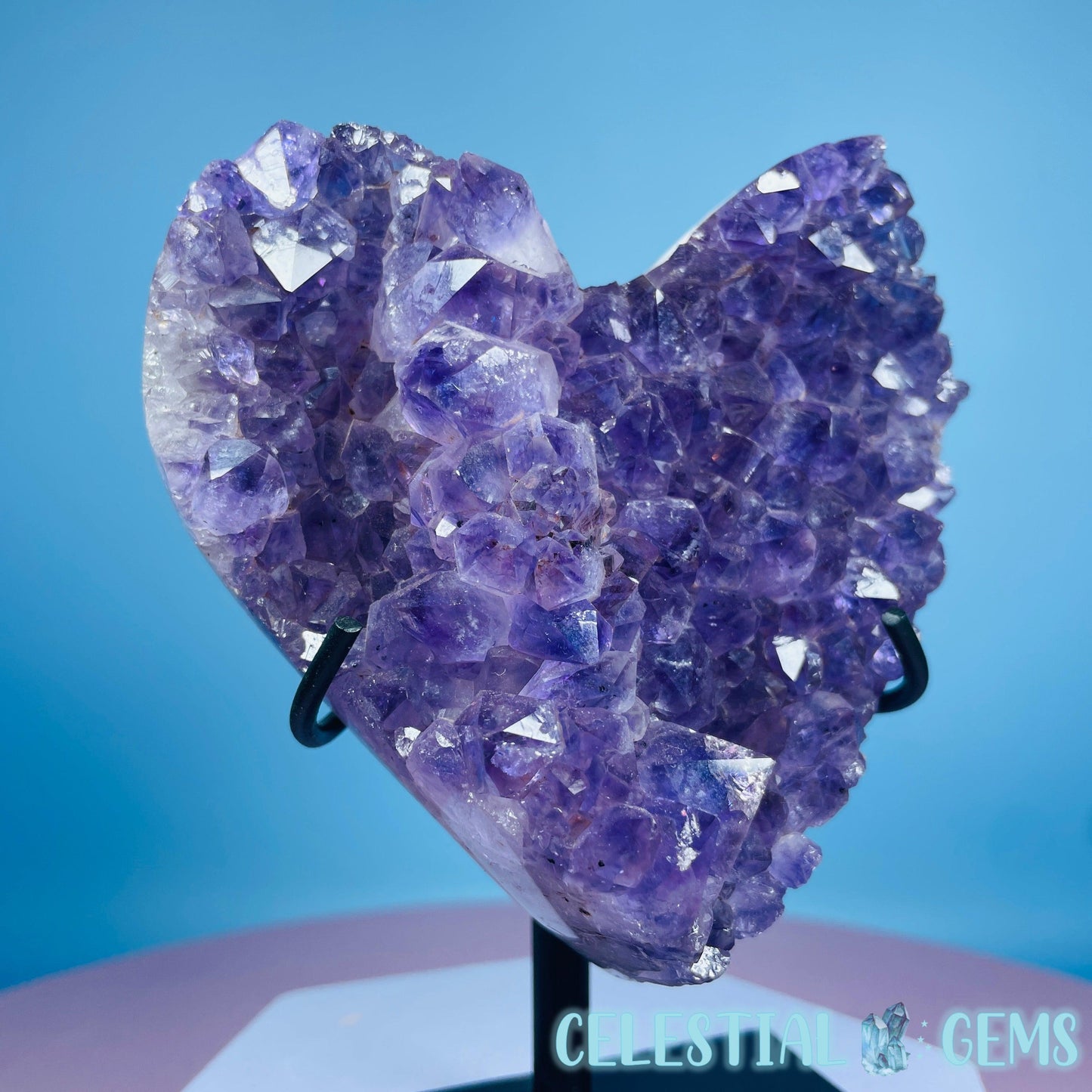 Amethyst Cluster Heart Medium Carving in Stand