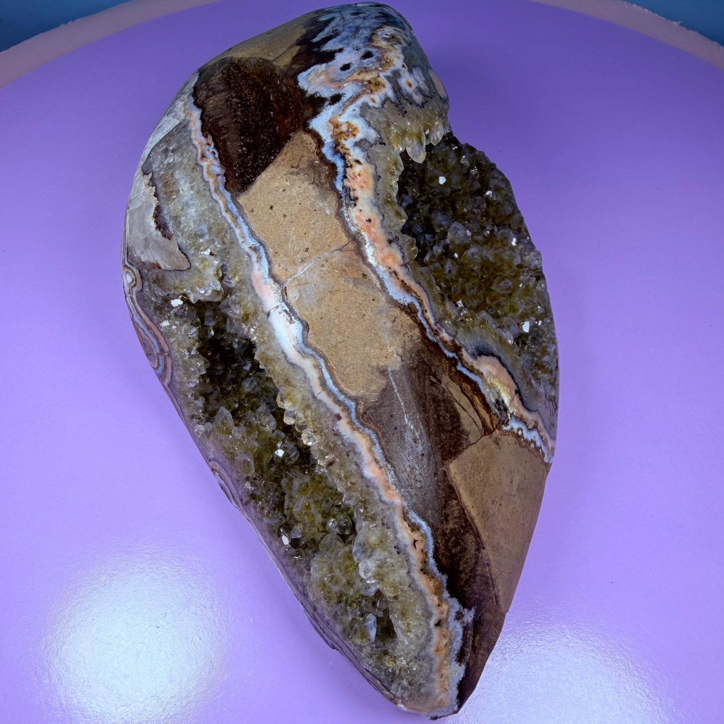 Citrine Medium Semi-Polished Geode with Blue Chalcedony (Video)