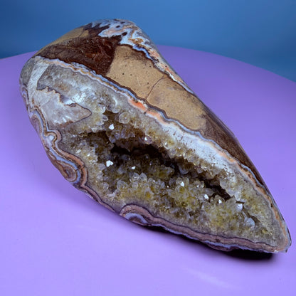 Citrine Medium Semi-Polished Geode with Blue Chalcedony (Video)