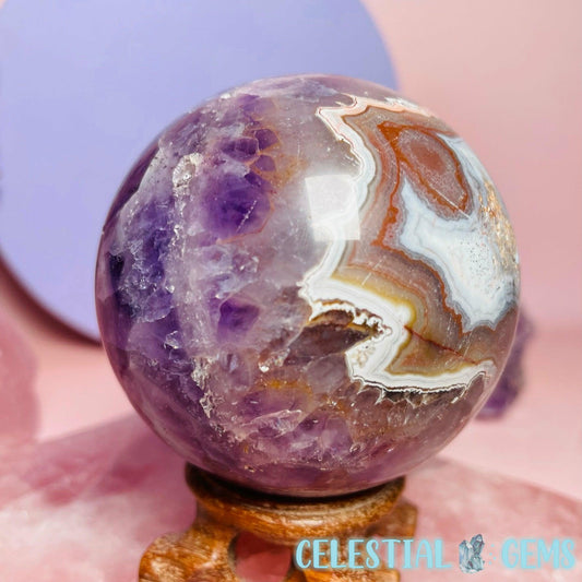 Rare Amethyst + Mexican Crazy Lace Agate Large Sphere