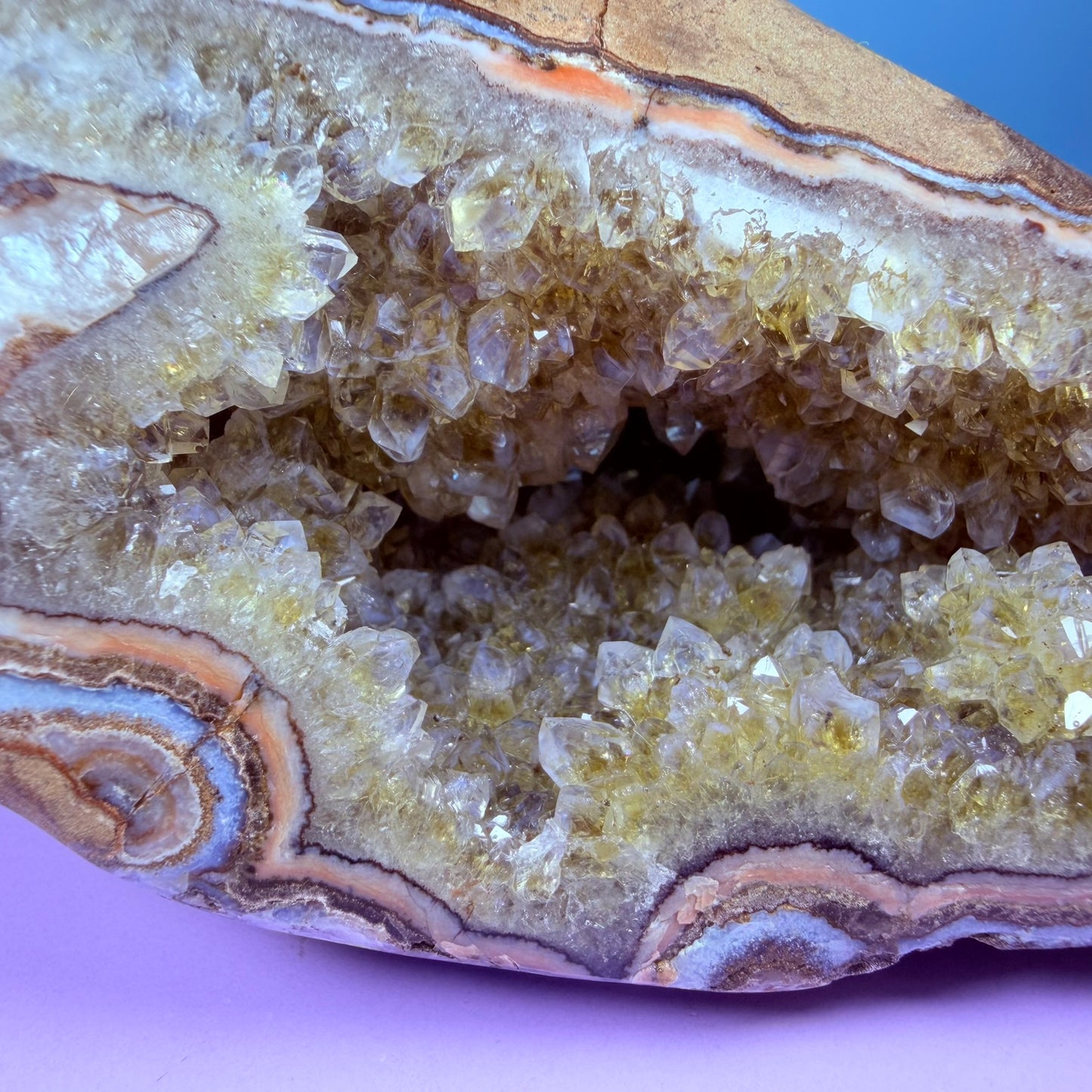 Citrine Medium Semi-Polished Geode with Blue Chalcedony (Video)