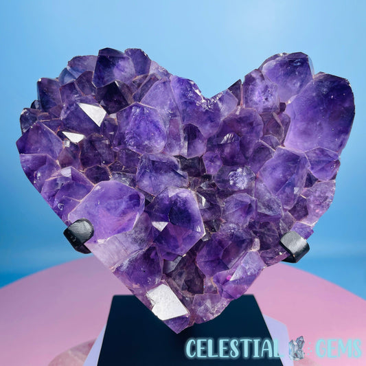 Amethyst Cluster Heart Large  Carving in Stand