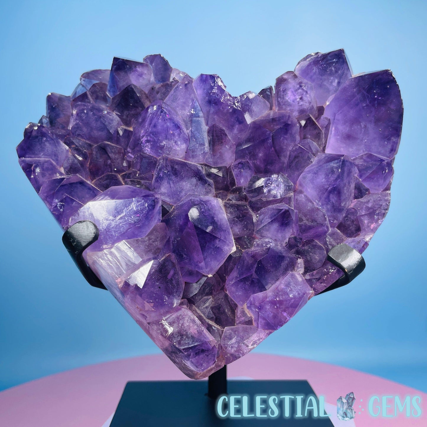 Amethyst Cluster Heart Large  Carving in Stand