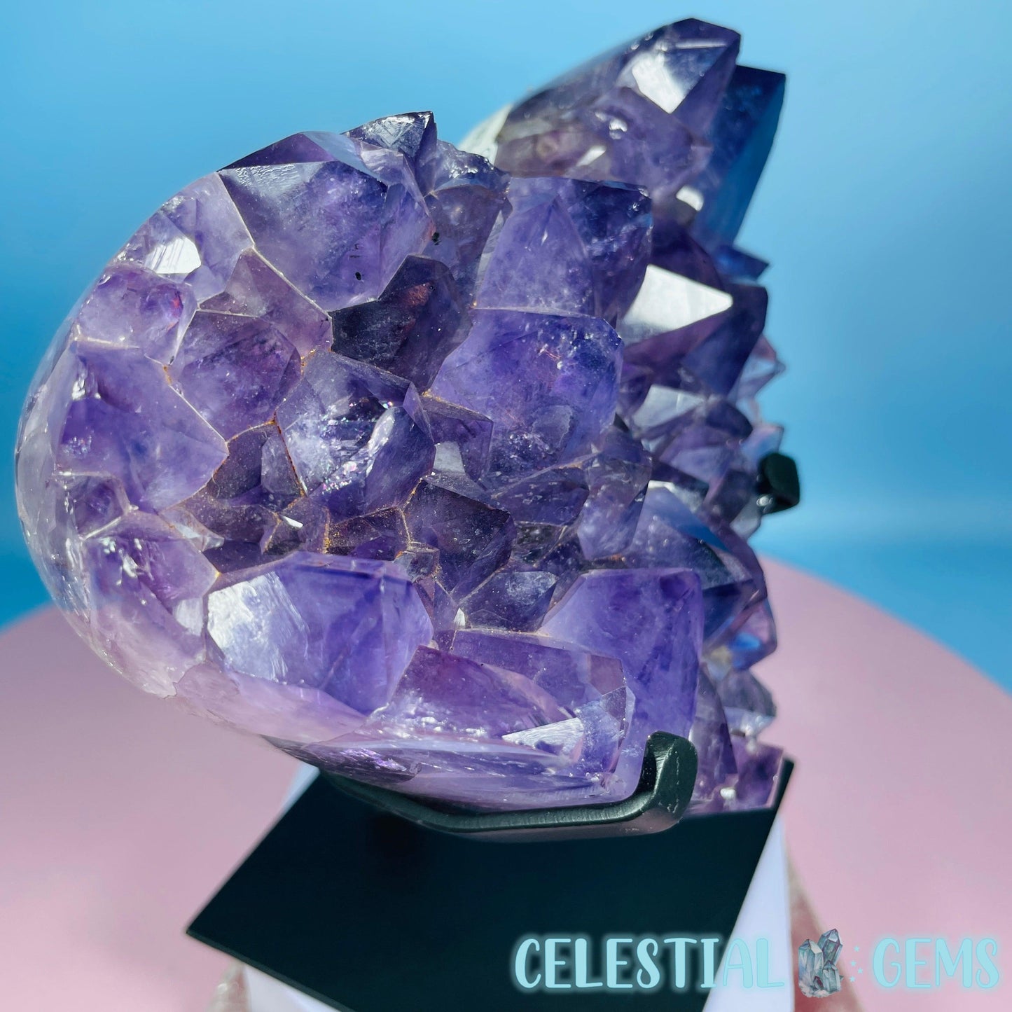 Amethyst Cluster Heart Large  Carving in Stand