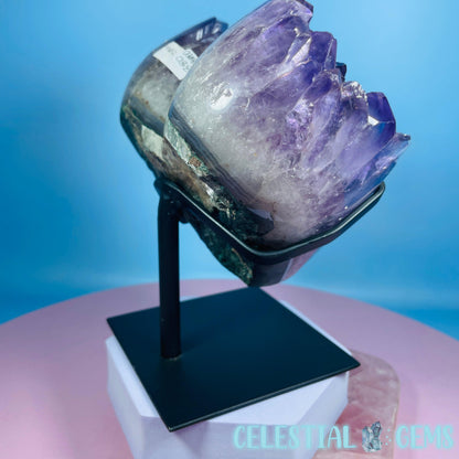 Amethyst Cluster Heart Large  Carving in Stand