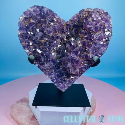 Amethyst Cluster Heart Large  Carving in Stand