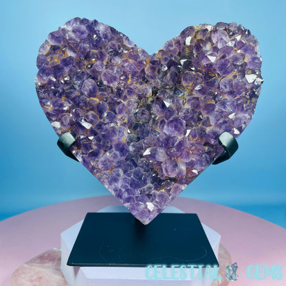 Amethyst Cluster Heart Large  Carving in Stand