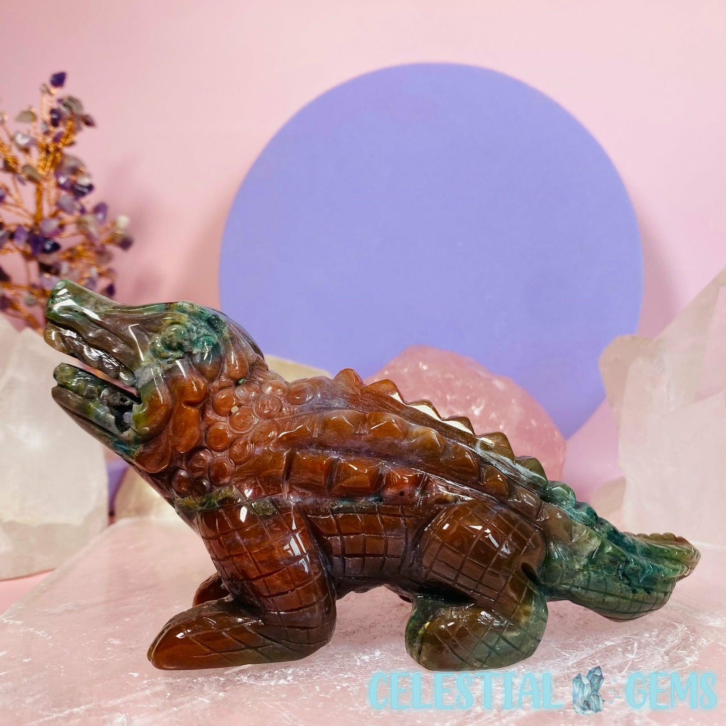 Ocean Jasper Crocodile Large Carving