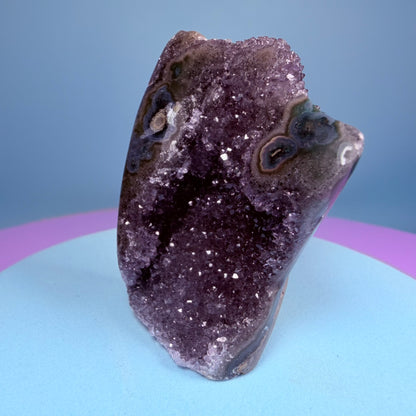 Amethyst Small Semi-Polished Cluster Freeform with Agate Stalactites (Video)