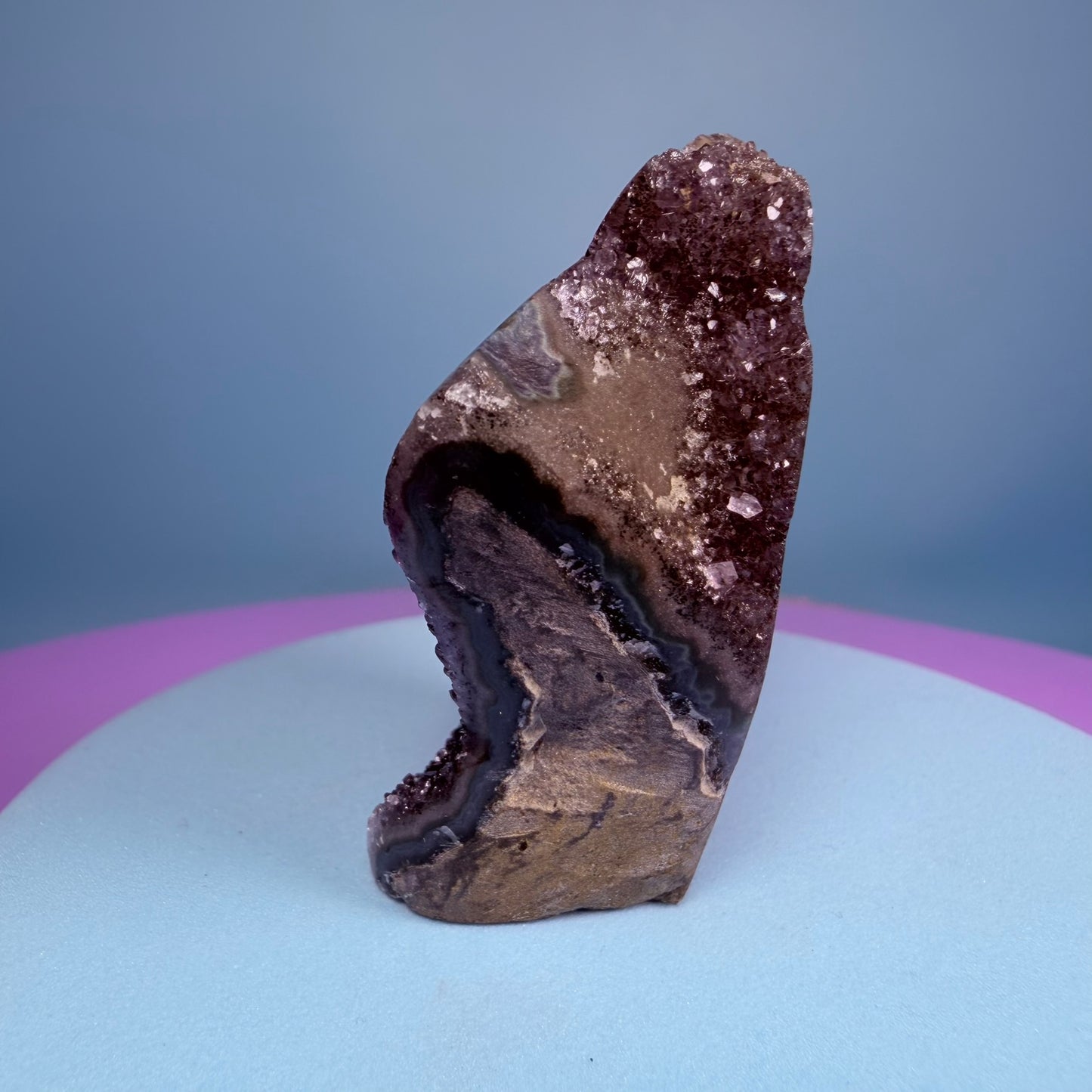 Amethyst Small Semi-Polished Cluster Freeform with Agate Stalactites (Video)