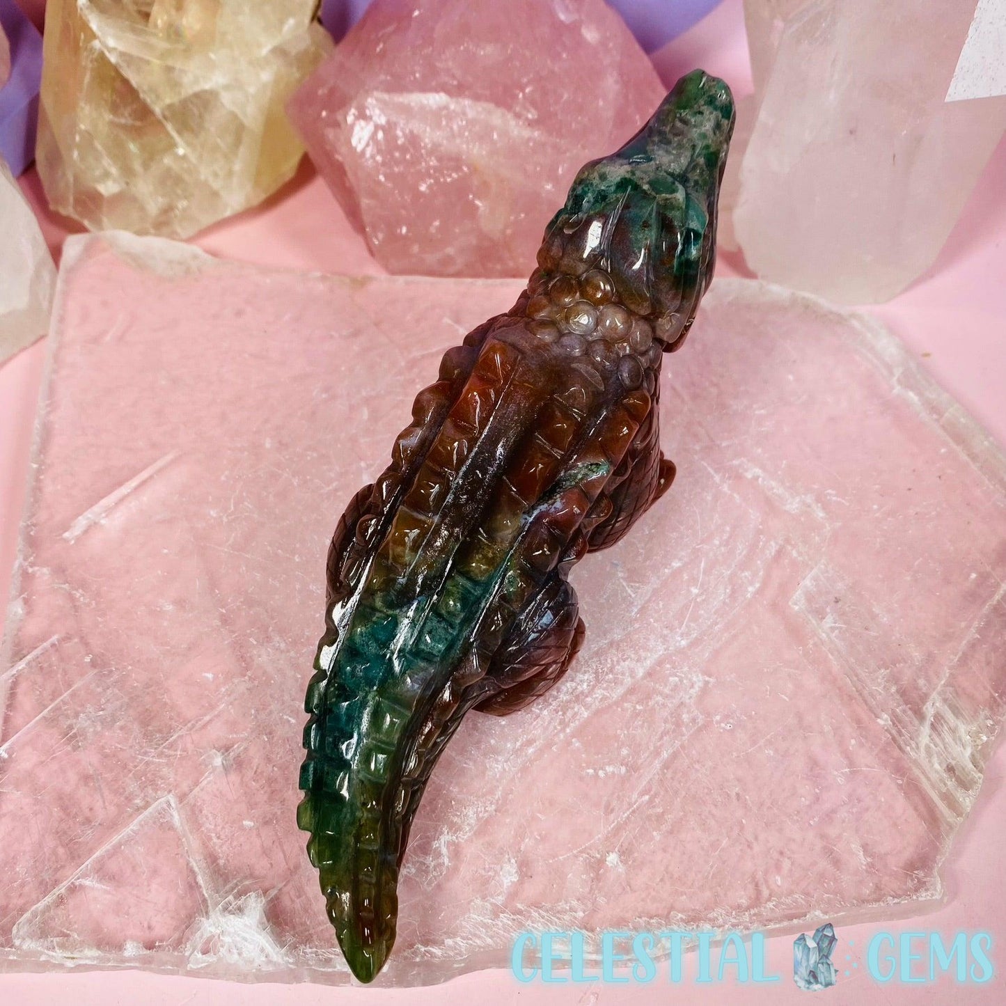 Ocean Jasper Crocodile Large Carving