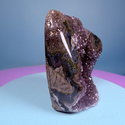 Amethyst Small Semi-Polished Cluster Freeform with Agate Stalactites (Video)