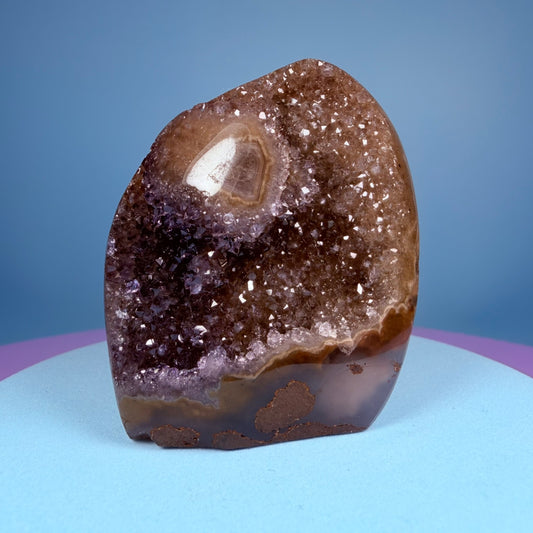 Rainbow Amethyst Small Semi-Polished Cluster Freeform with Agate Stalactites (Video)